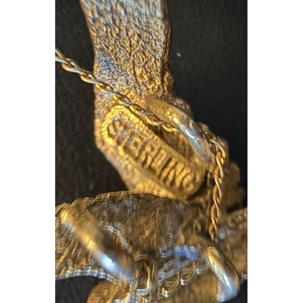 Vintage Hummingbird In Flight Necklace Pendant Marked Sterling 12k GF Chain